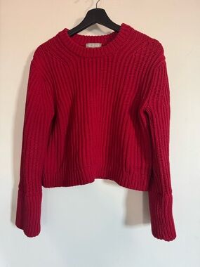 J. Crew Bright Red Ribbed Crewneck Sweater